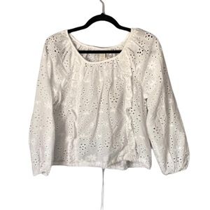 Joie Eyelet Ruffle Blouse Cream Size Medium Boho Cottagecore Cottage Coquette